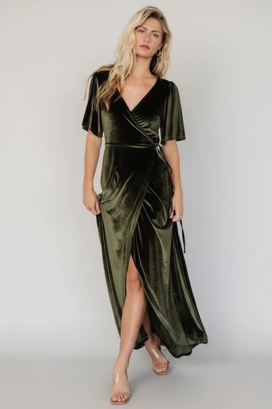 Baltic Born Katelyn Velvet Maxi Wrap Dress Womens Plus 3XL Dark Olive Chic